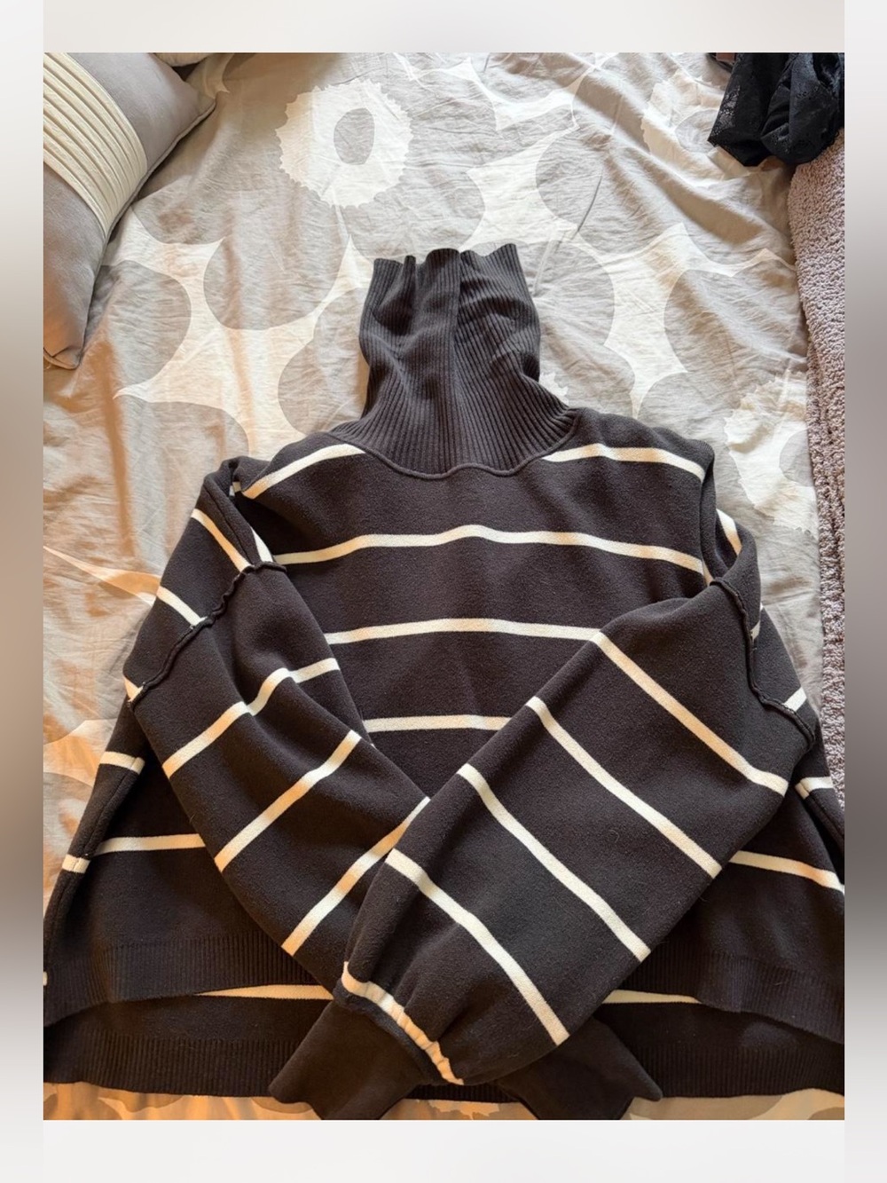 Free People Black and White Striped Turtleneck Sweater